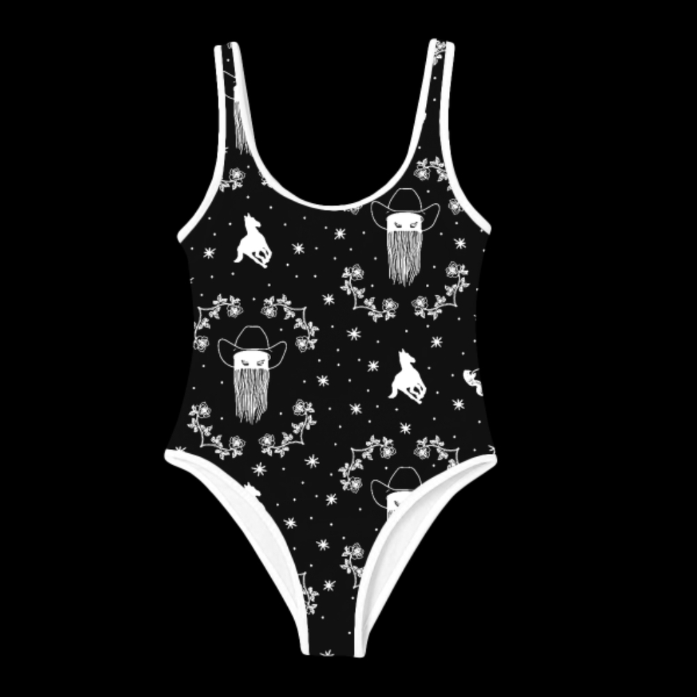 Orville Peck black and white one piece bathing suit